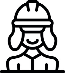 Line icon of a happy female construction worker, emphasizing workplace safety and gender equality in industrial sectors