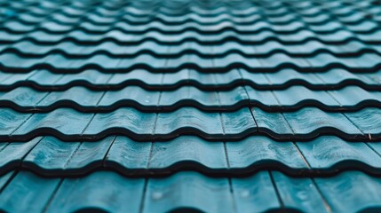 Close-up of a textured roof with wavy tiles, showcasing intricate details and vibrant color that enhance architectural design.
