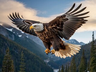 an eagle on the hunt, a raptor over the majestic mountains