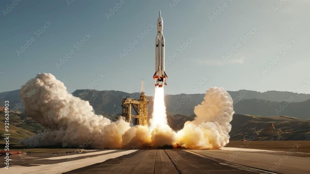 Wall mural rocket preparing to launch. seamless and looping animation background 4k
