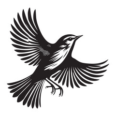Fototapeta premium Yellow warbler silhouette, Yellow warbler clipart, Yellow Warbler Flying wing angle illustration in black and white
