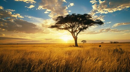 Fototapeta premium Serene Sunset in the African Savanna