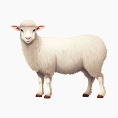 Fototapeta premium Fluffy sheep standing alone illustration