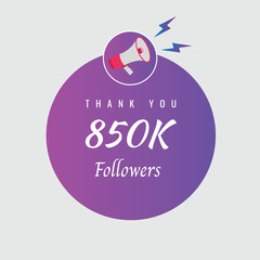 850000  OR 850k followers celebration. Thank you 850000  followers congratulation template banner. banner for social 850k friends and followers. celebrate subscribers and followers.
