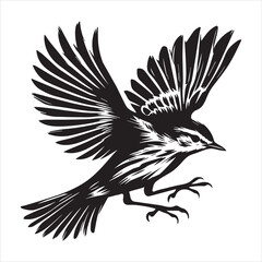 Fototapeta premium Yellow warbler silhouette, Yellow warbler clipart, Yellow Warbler mid-flight illustration in black and white