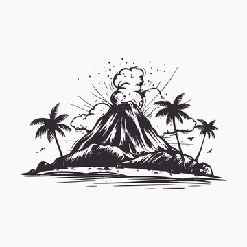 Tropical volcanic island illustration