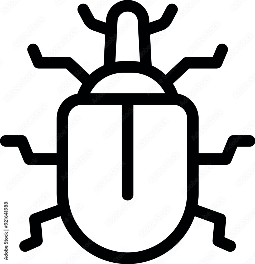 Poster simple black line icon of a bug attacking a computer mouse, representing the concept of computer vir