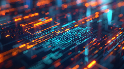 Obraz premium Abstract 3D Digital Data Background with Blue and Orange Lights