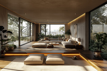 Fototapeta premium A Serene Living Space Embracing Nature Views, Generative AI