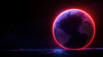 Obraz premium A vibrant and futuristic earth with neon colors, suitable for technology and space themes.