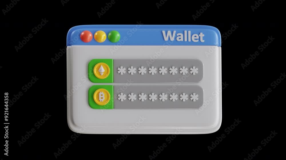 Poster 3d animation of web wallets depend heavily on security | alpha channel
