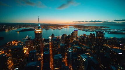 Aerial View of Auckland City at Dusk