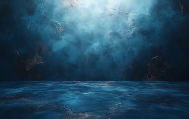 Obraz premium Empty Dark Blue Studio with Grey Concrete Floor for Product Display