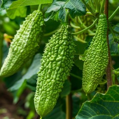 Closeup fresh bitter gourd ( bitter cucumber, Momordica Charantia or bitter melon )