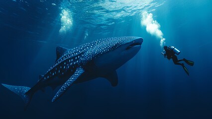 Fototapeta premium Diving into the Deep: A Close Encounter with a Whale Shark