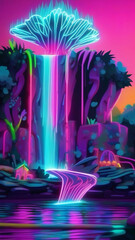 fountain at night cyber punk