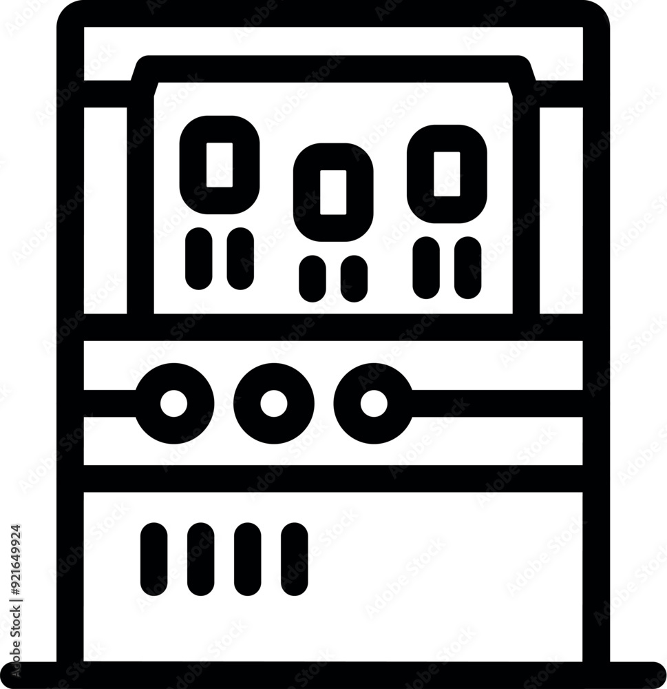 Poster line art icon of a computer server performing advanced data processing operations