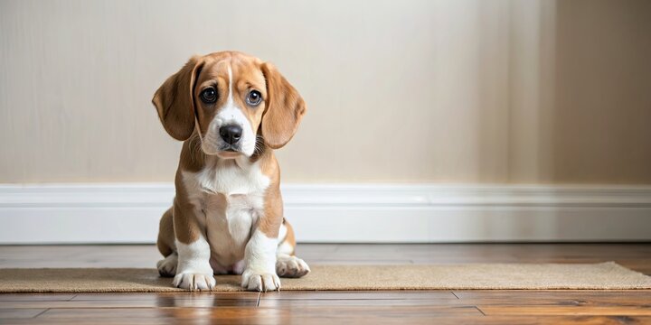 Guilty puppy being house trained , puppy, guilty, house training, indoors, training pads, behavior, learning