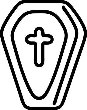 recommend clip art: halloween coffin icon, simple line art illustration, spooky cemetery symbol, ghostly design, black and white vector graphics