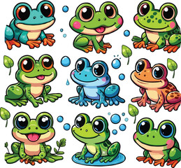 Obraz premium set of funny cartoon frogs