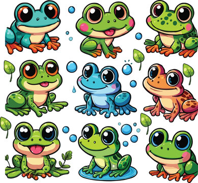 set of funny cartoon frogs
