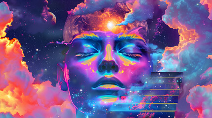 Abstract Illustration of a Face in a Cosmic Dream