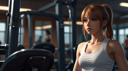 Obraz premium anime trainer fitness illustration.