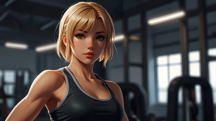 Obraz premium anime trainer fitness illustration.