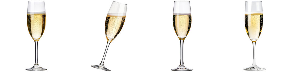 Four champagne flutes   on transparent background