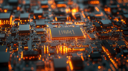 An intricate tapestry woven from glowing circuits and AI chips, representing the interconnectedness of modern technology.