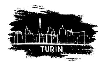 Obraz premium Turin Italy City Skyline Silhouette. Hand Drawn Sketch. Business Travel and Tourism Concept with Modern Architecture. Turin Cityscape with Landmarks.