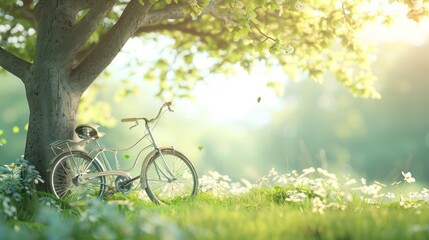 Fototapeta premium Vintage Bicycle Under a Springtime Tree