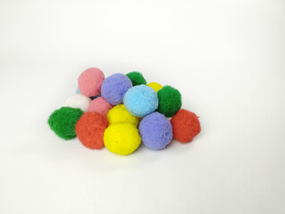 Colorful Pompoms isolated on white background, fluffy, lovely