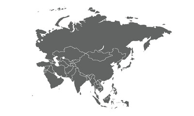 Asia map Grayscale,isolated on white background for website layouts,background,education, precise,customizable,Travel worldwide,map silhouette backdrop,earth geography, political,reports.