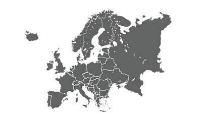 Obraz premium Europe map isolated on white background for website layouts,background,education, precise,customizable,Travel worldwide,map silhouette backdrop,earth geography, political,reports.