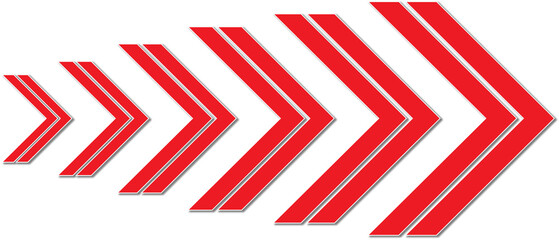 Fototapeta premium Red arrow and black shadow on transparent background with isolated png. icon sideways striped direction sign