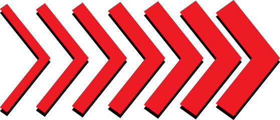 Fototapeta premium Red arrow and black shadow on transparent background with isolated png. icon sideways striped direction sign