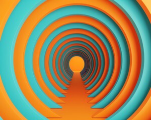 Naklejka premium A vibrant abstract tunnel featuring concentric circles in orange and teal, creating a captivating visual journey.