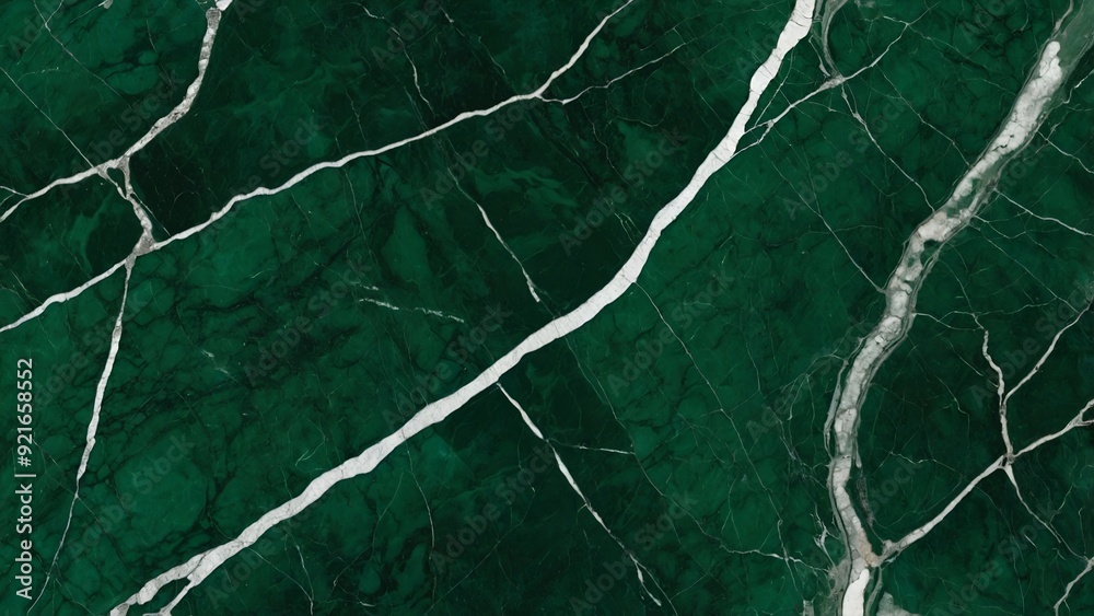 Poster Close-up of a dark green marble with white veins, showcasing its natural beauty and texture.