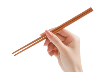 chopsticks in hand isolated on a transparent cut-out background, chopsticks PNG, Chinese food