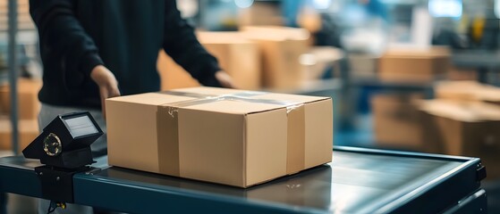 Precision Package Processing at a Shipping Center with Careful Measurement and Weighing for Efficient Logistics and Delivery Services