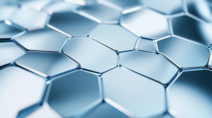 Naklejka premium Futuristic hexagonal grid pattern, cool blue and silver tones, glowing edges, cybernetic sci-fi aesthetic, sleek and minimalist design