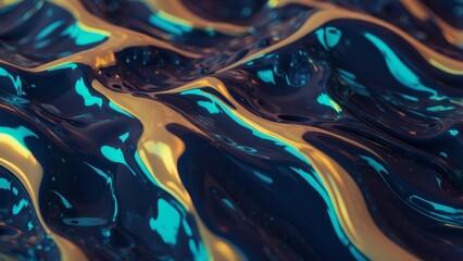 Abstract background with blue, green and golden colors. Liquid fluid texture.  