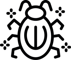 Simple black and white icon of a bug surrounded by stars, representing a software glitch being solved