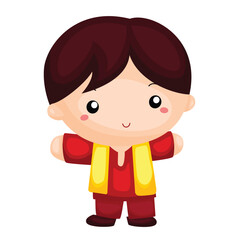 Cute India Couple Kids Girl Boy Traditional Costume Classic Bollywood Cartoon Illustration Vector Clipart Sticker Decoration Background