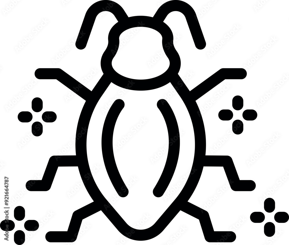 Poster simple line icon of a microchip bug spreading on a white background