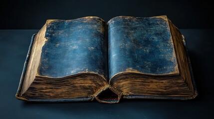 Open Antique Book with Aged Leather Cover