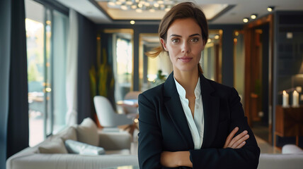 Female CEO with her arms crossed  elegant office space