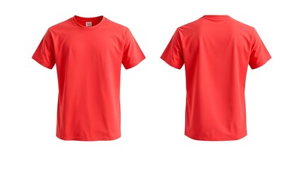 Mockup red t-shirt, displayed on a white background, showing both the front and back views