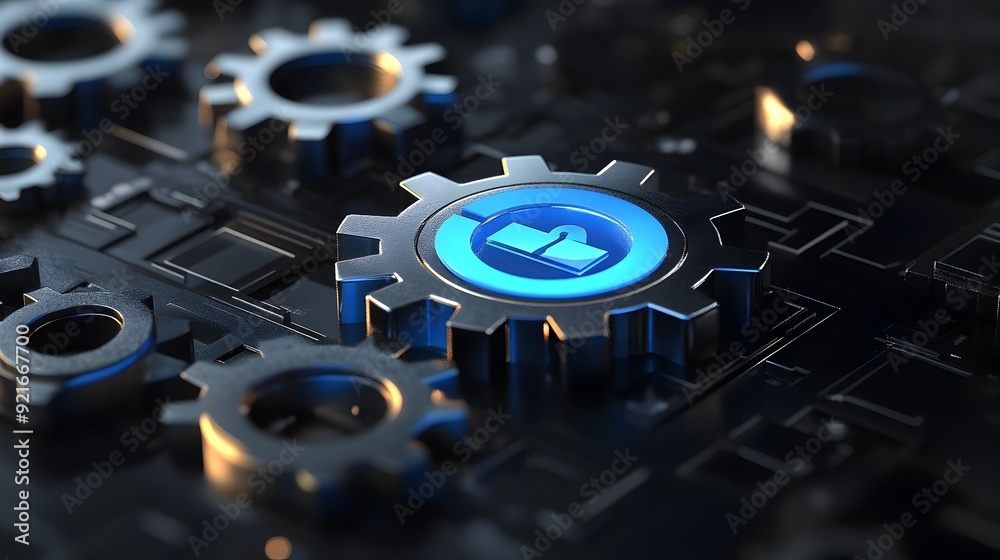 Leinwandbilder 3d abstract search engine icon with floating gears symbolizing digital technology mechanics